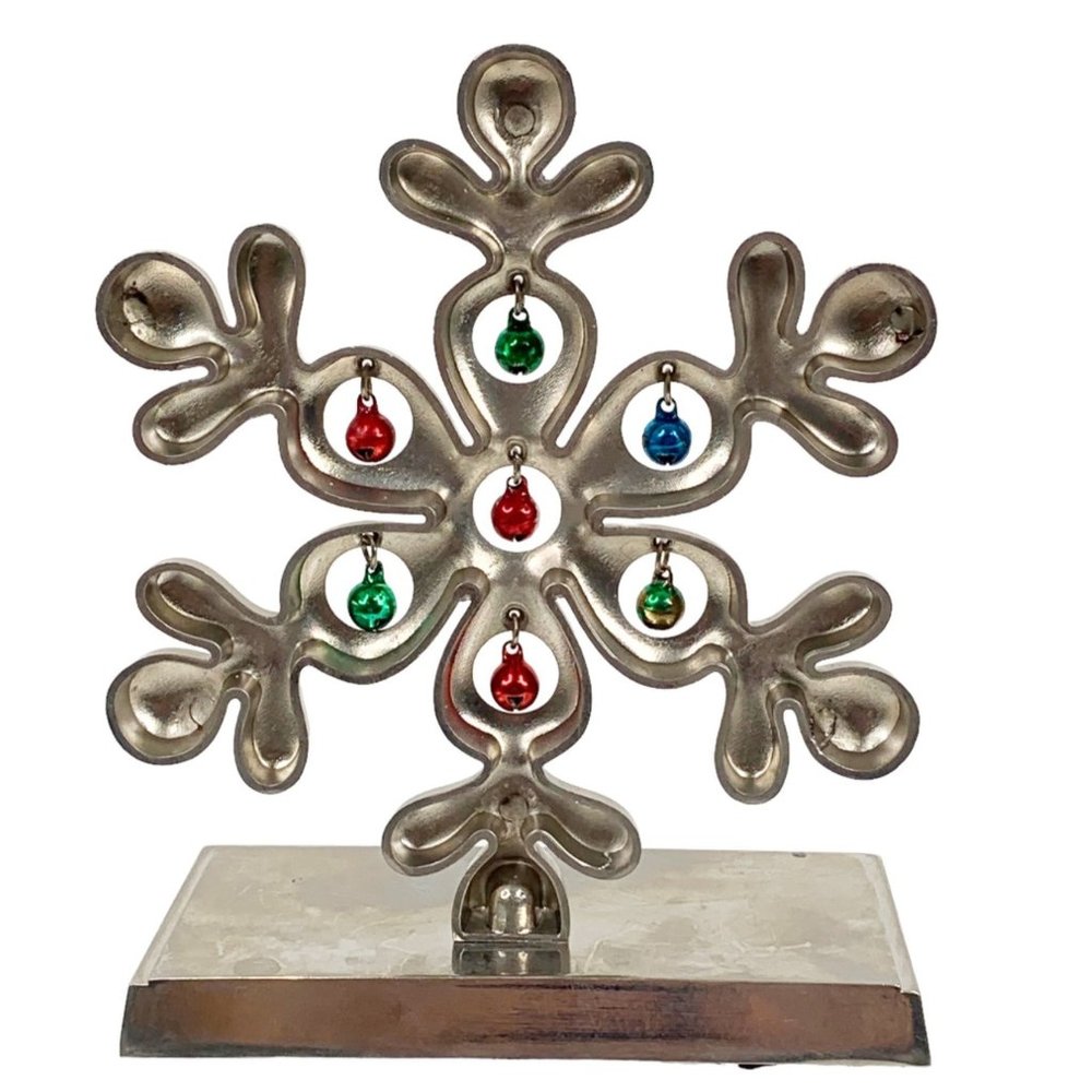 *SOLD* Christmas Stocking Hanger Snow Flake 6” Dangling Jewels Silver Tone Heavy - Picture 4 of 7